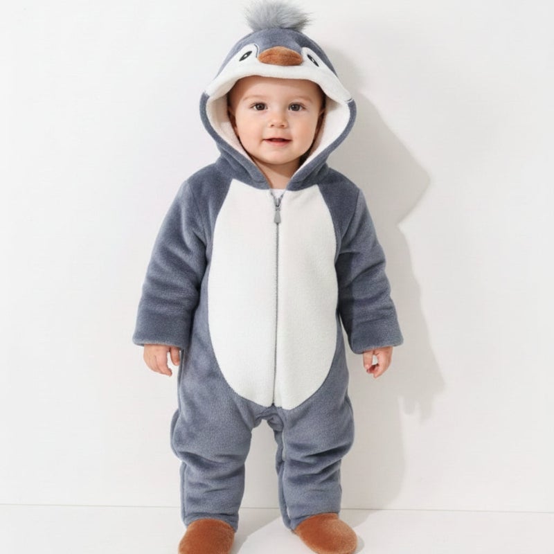 Cloud Fashion جامبسوت بيبي شتوي بتصميم بطريق – سالوبيت حديثي الولادة مبطن فرو دافئ - Image 1